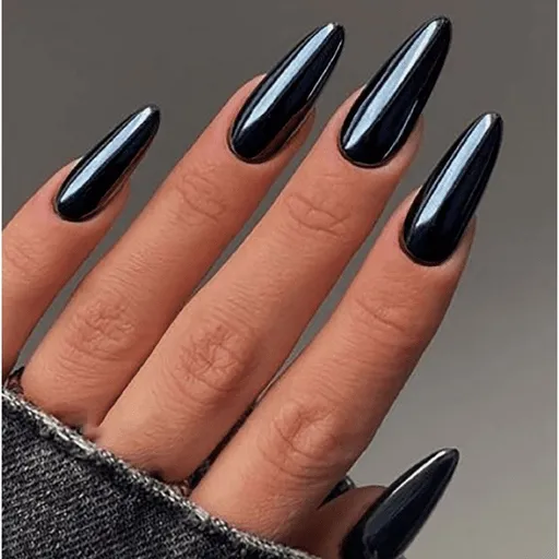 Light Bronze Chrome Press on Nails Medium Almond, Solid Color Fake Nails, Mirror Metal Fake Acrylic Nails with Bling Design for Women Girls, Winter Nails for Daily Party Wear,24 PCS