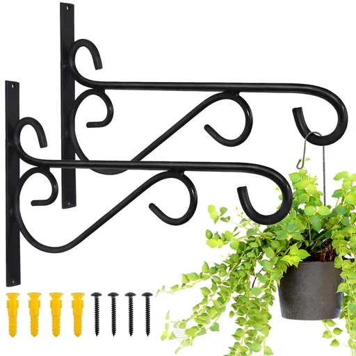 Hanging Plant Brackets, 2pcs 12 Inch Heavy Duty Wall Mount Bracket Strong Durable Rust-for Hanging Plants Bird Feeder Lantern Wind