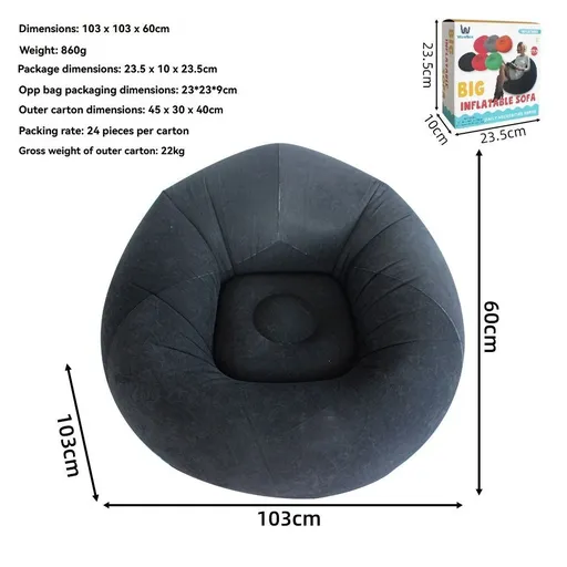 Inflatable Lazy Chair Portable Foldable Sofa Single Person Lazy Sofa Indoor - Black - Size 01