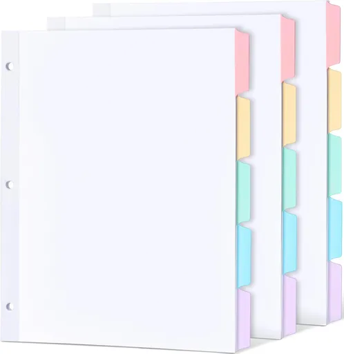 Blank Writable Binder Dividers, 1/5 Cut Tabs, 3 Hole Punch Dividers with Reinforced Edge, Binder Dividers with Multicolor Tabs, Letter Size, 3 Sets, 15 Dividers