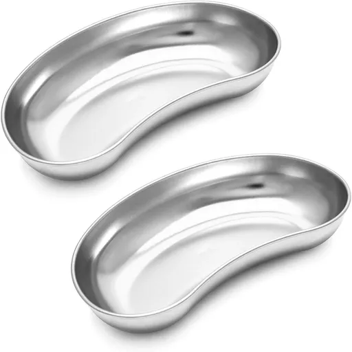 2Pcs 8" Stainless Steel Kidney Tray, Kidney Shaped Emesis Basin, Dental Lab Instruments Surgical Trays, Reusable Metal Kidney Dish,for Soiled Dressings, Medic Waster
