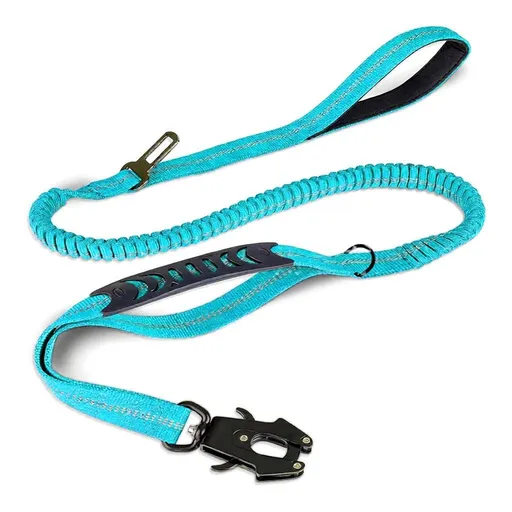 Bungee Dog Leash with Frog Snap Hook - Heavy Duty Elastic Training Lead for Medium Large Dogs - Shock Absorbing Anti-Pull Walking Leash - Light Blue