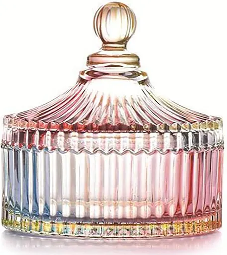 Glass jar with lid - Christmas candy box - candy and cookie drum - jewelry box - cookie container - food storage - decorative pot - colored - 12.5*10.3cm