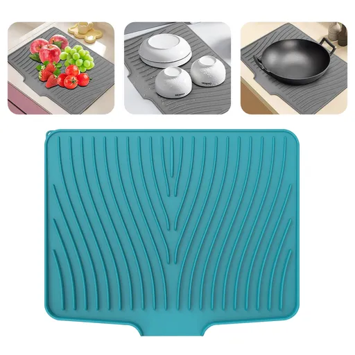 40x33 Inch Extra Large Kitchen Countertop Draining Silicone Tray - No Punching, Waterproof Drying Pad for Dishes,Water Diverting, Anti-Accumulating, Multifunctional Counter Protector for Kitchen Use green