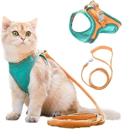 Pet Harness and Leash Set with Reflective Strip for Cats Dogs - Green XL