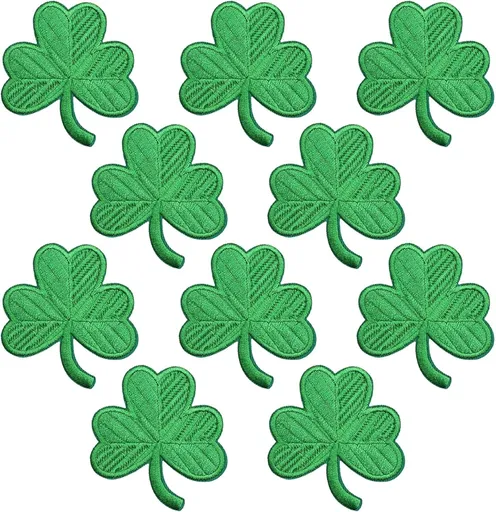 10Pcs Shamrock Iron on Patches, St Patricks Day Iron on Patches, Green Embroidered Emblem Lucky Clover Sew on Appliques for Clothing, Uniforms, Hats, Backpacks, Jackets, Pants, Accessories