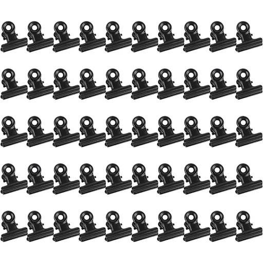 Bulldog Clip Hinged Metal Clips 22mm Strong Spring Black Clips for Files Bags Photos 50 Pieces
