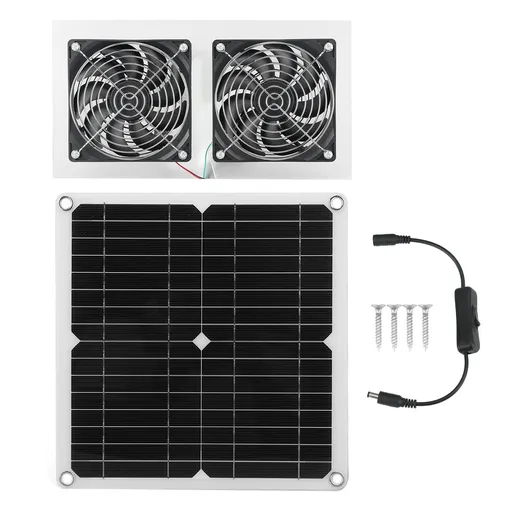 25W Solar Panel Fan Kit IPX65 Waterproof Low Noise Efficient Solar Powered Dual Fan for Chicken Coop Kennel Barn