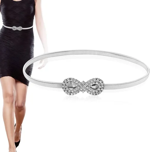Metal Bow Belt, Women's Rhinestone Belt Silver Waist Stretchy Bow-Knot Chain Shinny Waistband Tie Rope for Dresses Jeans Gift -