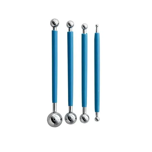 4X Fondant Cake Flower Decorating Clay Sugarcraft Ball Engraved Embossing Stick - Blue