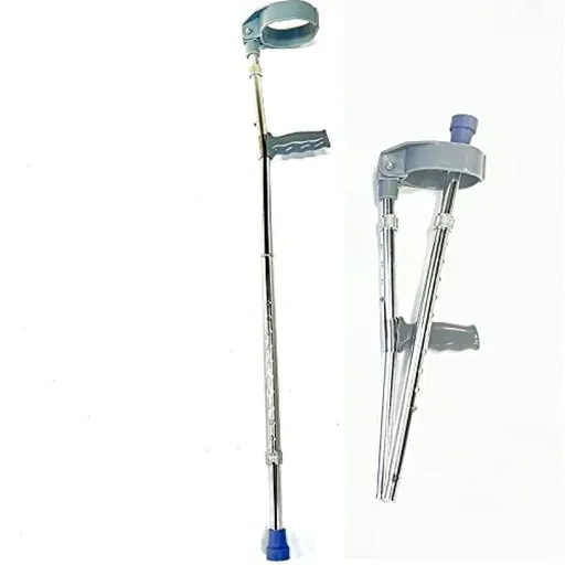 Walking Cane Folding Elbow Crutches Telescopic Forearm Crutches Adjustable Height Ergonomic Cuff, Aluminum, Lightweight (Silver)