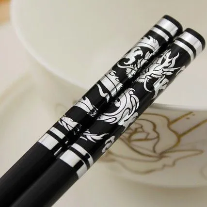 Chuangjian Alloy Dragon Pattern Chopsticks Custom Logo H028 black chrome silver dragon