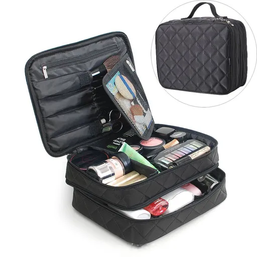 Travel Makeup Bag 2 Layer Portable Makeup Case Large Cosmetic Brush Organizer Makeup Pouch Holder Makeup Storage Bag