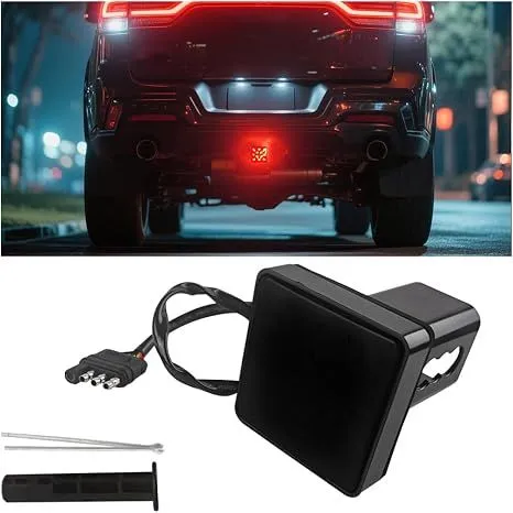 Trailer Hitch Receiver Cover with 15 LED Brake Lights, Super Bright Vehicle Lamp Tail Light Fit 2" Receiver, Auto Exterior Lighting Accessories, Universal (Black)