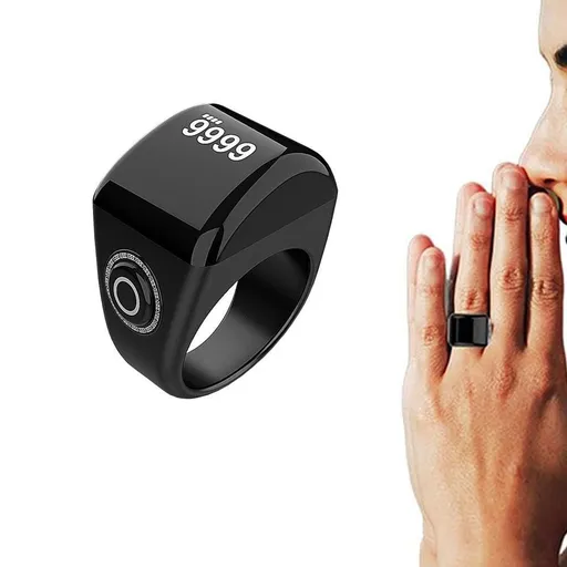 Bluetooth Smart Counter Ring - Digital Tasbih Tally Clicker with Alarm Clock Black - L