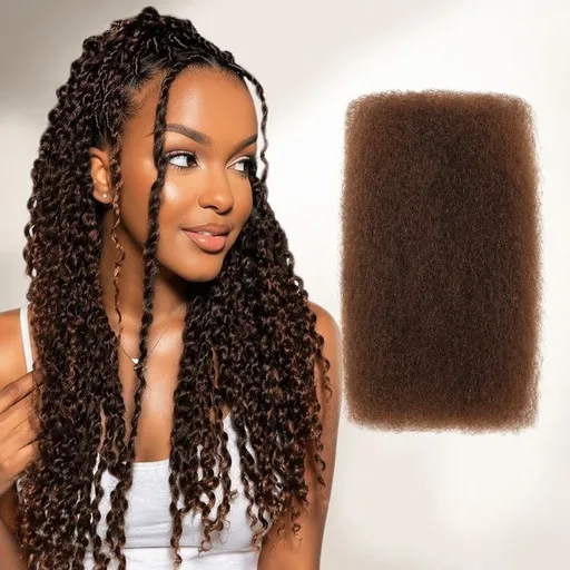 Bulk Human Hair, Human Hair for Mini Twist Braiding Dreadlock Loc Extensions Afro Kinky Curly Hair Bulk (Brown, 10 Inch 50g)