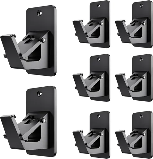 8 Pack Universal Curtain Rod Holders, No Drill Curtain Rod Brackets, Self Adhesive Curtain Rod Brackets Up to 30 LB, Nail Free Curtain Rod Hooks for Bathroom, Bedroom, Livingroom, Kitchen - Black