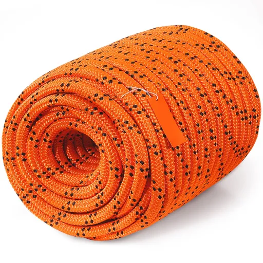 Double Braided Polyester Rope, 19 mm x 67.06 m, 24 Strands, 88.96kN Breaking Strength Outdoor Climbing Rope, Arborist Rigging Rope for Rock Hiking Camping Swing Rappelling Rescue, Orange/Black