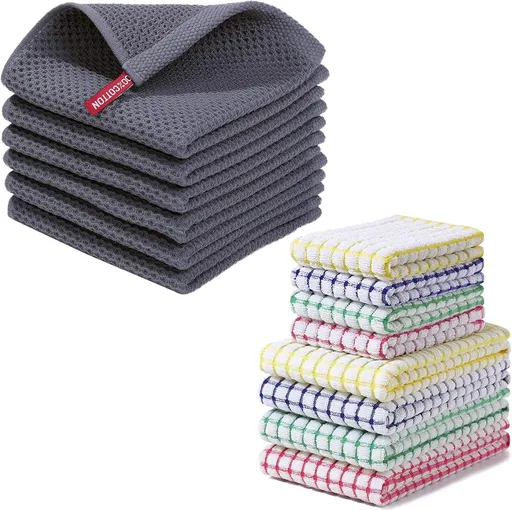 Homaxy 100% Cotton Waffle Weave Kitchen Dish Cloths (12 x 12 Inches, 6-Pack, Dark Grey), Kitchen Towels and Dishcloths Set（ 16 x 25 and 12 x 12 Inches, 8-Pack, Blue/Yellow/Red/Green）