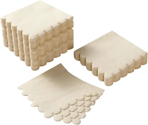 200 Pack Cocktail Napkin 2-Ply Scalloped Edged Dessert Napkins Folded 5 x 5 Inches Disposable Napkins for Dinner Wedding Birthday Party Bridal Anniversary Recepti Event (Milky-White)
