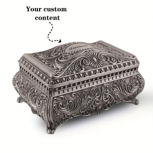 European retro jewelry box, princess-style jewelry box, metal jewelry box, flannel-lined jewelry box, decorative jewelry box, gift jewelry box, vintage jewelry storage - Silver - Size L