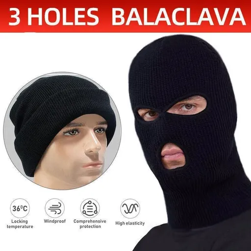 3 Holes Black Balaclava Sas Style Windproof Mask Neck Warmer Ski Hat Fishing Au