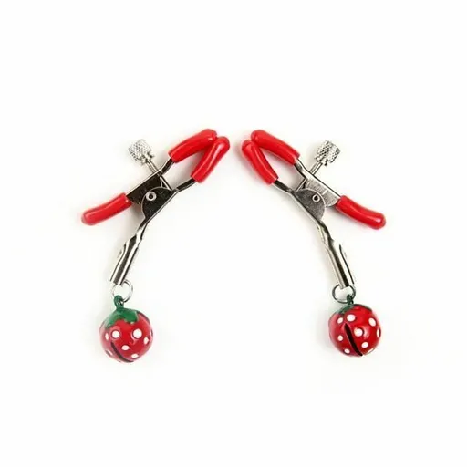 House Of Dasein Cute Red Strawberry Bells Nipple Clamps Breast Clips Bdsm Kink - Red