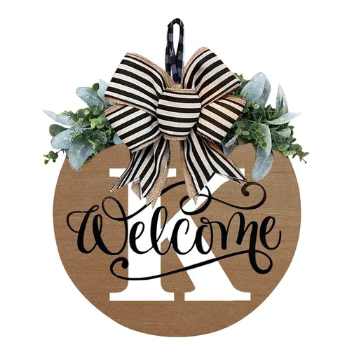 Initial Last Name Year Round Front Door Wreath, Welcome Sign Garland with Bow & Eucalyptus, Personalized Creative 26 Letter Farmhouse Wreath for All Seasons K