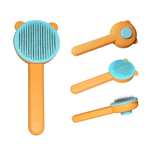 Self Cleaning Brush for Cats and Dogs.Cat Brushes for Indoor Cats.Pet Grooming Brush Tool Gently Removes Loose (Yellow Bear)