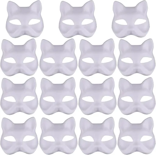Cat Mask, Cat Mask 15 pcs Half Fox Mask White Therian Mask Diy Paintable Blank Mask for Holloween, Masquerade Party, Cosplay