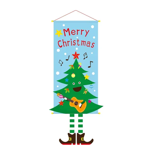 Christmas Tree Pattern Hanging Banner, Printed Background Cloth, Christmas & Halloween Party Decor Supplies, 110*40cm