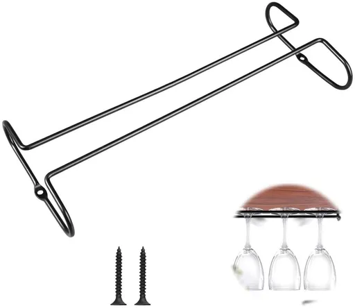 Wine glass holder - Glass hooks for shelf - Iron glass holder for glasses - Wall display holder - Hanging glass holders - Metal hanging glass holder - Display rack - hooks - for bars, wine cabinets, cupboards, kitchens, restaurants - 26*11.5 cm - bla