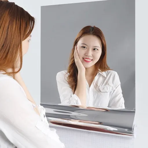 4pc Self Adhesive Acrylic Wall Mirror Sticker 30x30cm Flexible Silver