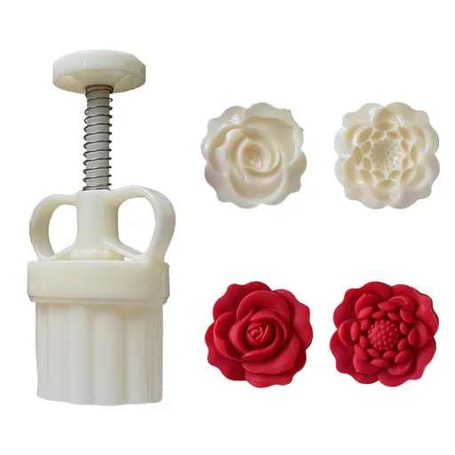 Chinese flower moon cake press mold, hand pressed mooncake dessert DIY, moon cake puff pastry 1 mold with 2 stamps (2* Roses（50g))