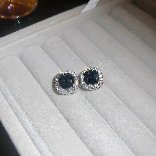 Silver Silver Needle Earrings with Black Stone | Halloween Cool Gothic Gift | Black Rhinestone Heart Silver Earrings Edgy Vintage