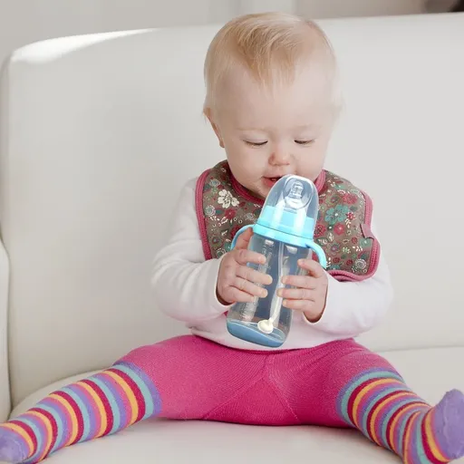 Baby Bottles 10 oz Nurture Nest Anti Colic Bottles with Easy to Hold Handles and Soothing Blue Trim