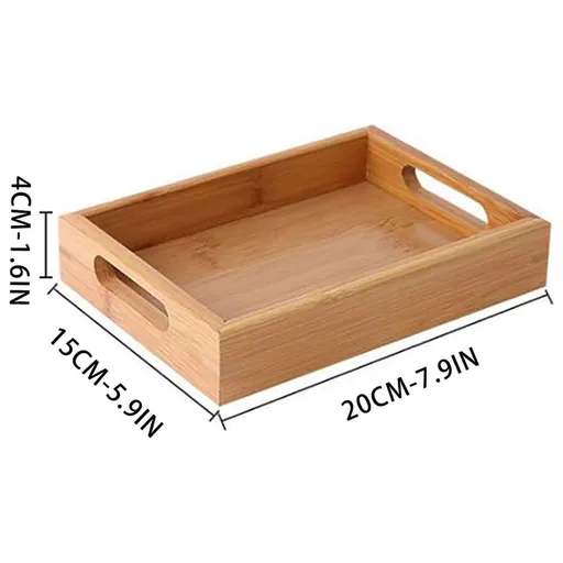 Bamboo Serving Tray Wooden Tea Cup Tray Raised Edge for Breakfast BBQ Hotel Restaurant Home Use