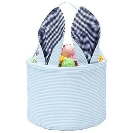 Cute Personalized Easter Bunny Basket for Kids - Serviceable Plastic Easter Egg Hunt Gift Basket, Ages 3-8 7.5×9 in Blue