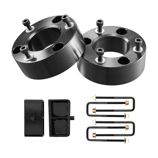 76.2 mm Front and 50.8 mm Rear Leveling Lift Kit for 2007-2023 Silverado 1500 2WD/4WD, 2007-2023 Sierra 1500 2WD/4WD, Chassis Level Kit with 2 Front Strut Spacers, 2 Rear Lift Blocks, 2 U-Bolts
