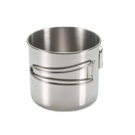 Camping Cup with Lid, 17oz Stainless Steel Water Cup with Lid and Foldable Handle Portable Backpacking Mugs Camping Pot Cookware for Outdoor Hiking Cooking(500ml)