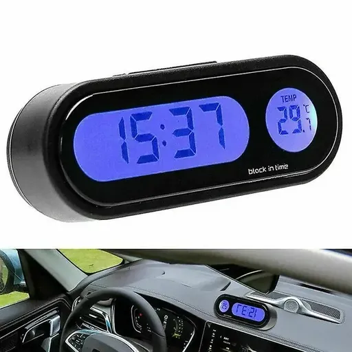 2 in 1 LCD Digital Car Electronic Clock Thermometer, LED Time Temperature Display with 12/24 Hour Modes for Dashboard