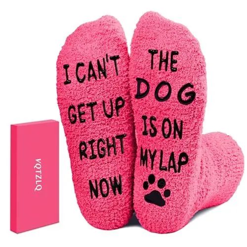 Funny fuzzy socks perfect for cozy at-home moments, great gift for dog lovers (bright pink)