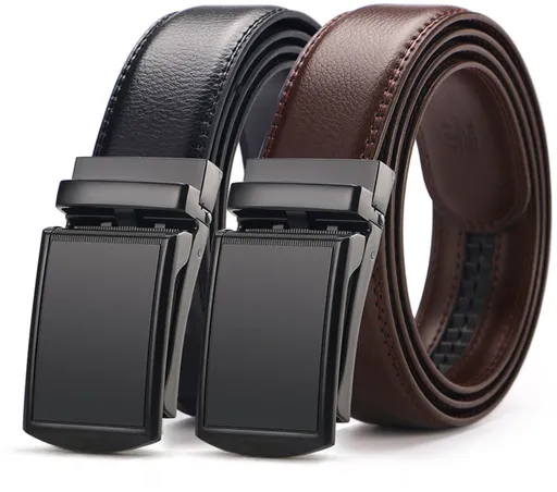 2 pieces - Men's Belt - Leather Belt - Adjustable - Gift Men - Shortenable - Gift Man - Cow Leather - Black & Brown - Without Holes - 130cm