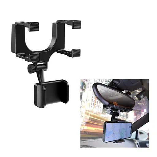 Rear View Mirror Phone Holder Mount, Car Phone Bracket/Stand with Swivel and Adjustable Clips, Universal Smartphone Cradle