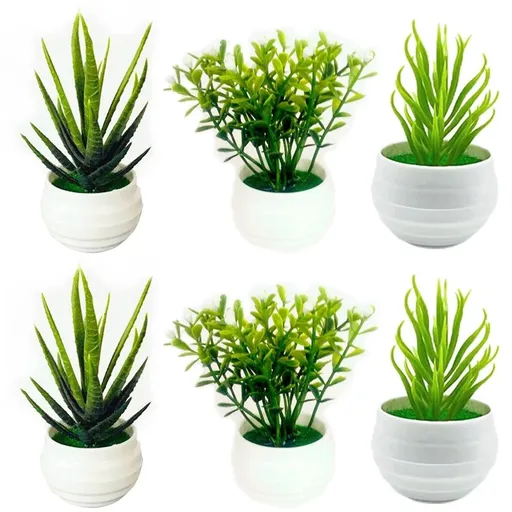 6-Pack Artificial Succulent Plants with Pots - Small Indoor Succulents for Windowsills, Bedroom, Desk, and Bathroom Home Decor | Gift for Plant Lovers Green