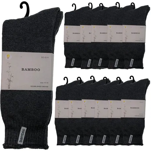 12 Pairs PREMIUM BAMBOO SOCKS Mens Heavy Duty Thick Work Socks BULK Cushion - Charcoal Grey