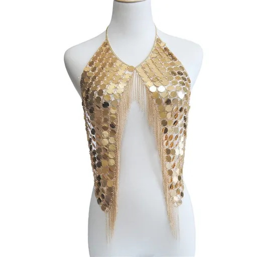 Party Chains Sexy Metal Sequins Tassel Harness Necklace Bra Chain Women Jewelry Bikini Metal Alloy Body Chain Body Jewelry