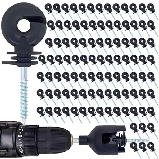 100 Pcs Black Electric Fence Insulator Screw-in Insulator Fence Ring Post Wood Post Insulator and 1 Pc Free Insulator Socket Tool