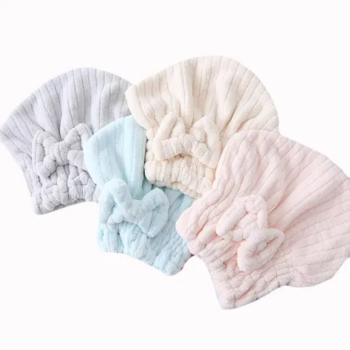 Microfiber Hair Drying Towels Head wrap with Bow-Knot Shower Cap Hair hairWrap Bath Cap for Curly Long & Wet Hair Gift （4pcs）