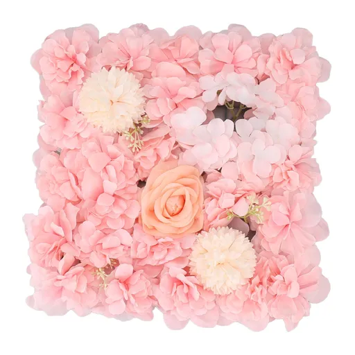 Artificial Flower Wall Panels Simulation Silk Rose Flower Wall Decor for Wedding Party Stage Background Backdrop 15x15in Pink